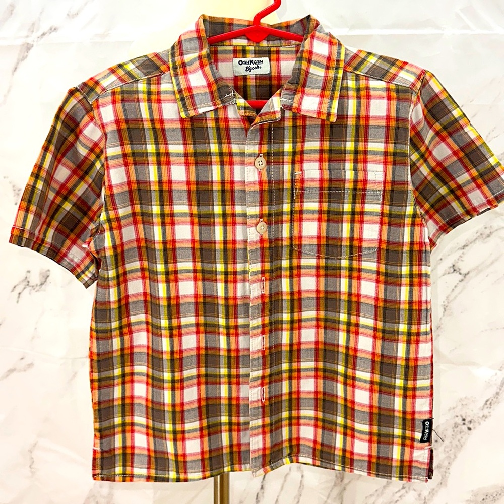 OshKosh Bgosh plaid  button down dress shirt short sleeve boys size‎ 4